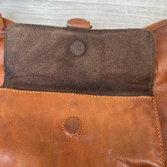 Jack Georges Brown Buffalo Leather Voyager Zip Crossbody Bag w/ Canvas Strap - Picture 11 of 16